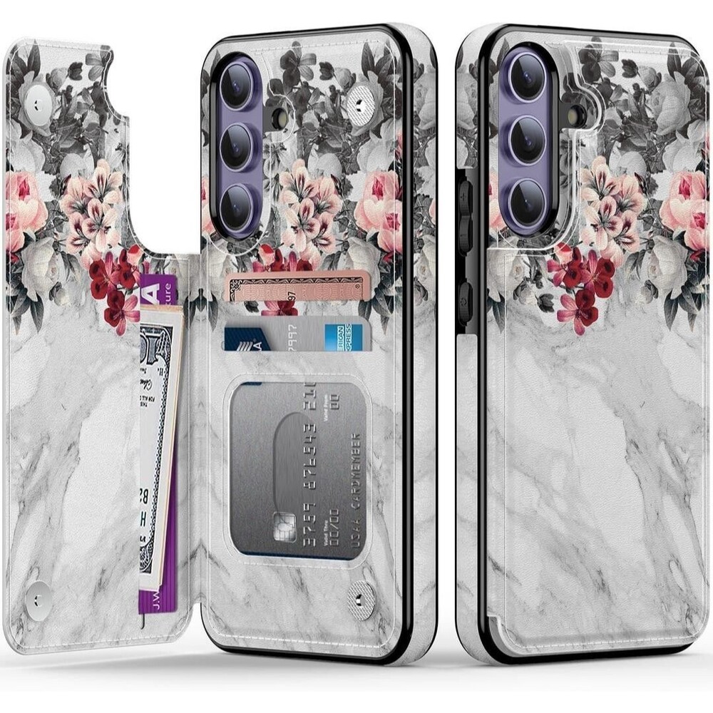 Goodon for Samsung Galaxy S24 Case Wallet - Flip Folio Leather Cover, floral